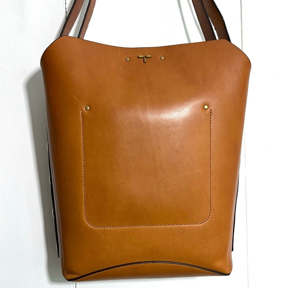 Rare Tory Burch Rowan Whiskey Tan Leather Shoulder Crossbody Studded Bucket Bag - Picture 5 of 11